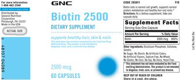 Photo of the GNC Biotin 2500 label