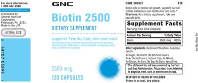 Photo of the GNC Biotin 2500 label