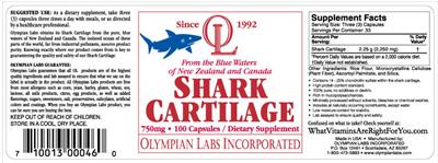 Photo of the OL Olympian Labs Shark Cartilage label