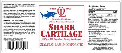 Photo of the OL Olympian Labs Shark Cartilage 2.25 Grams label