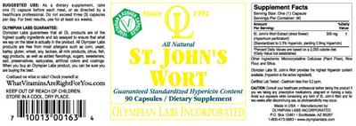 Photo of the OL Olympian Labs St. John's Wort label