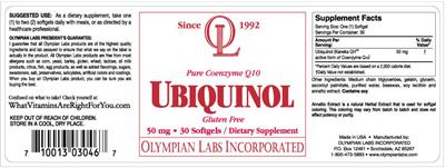 Photo of the OL Olympian Labs Ubiquinol label