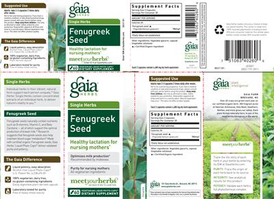 Photo of the Gaia Herbs Single Herbs Fenugreek Seed label