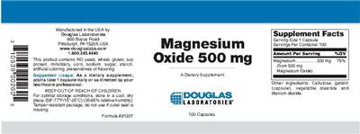 Photo of the Douglas Laboratories Magnesium Oxide 500 mg label