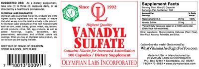 Photo of the OL Olympian Labs Vanadyl Sulfate label