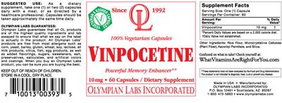 Photo of the OL Olympian Labs Vinpocetine 10 mg label
