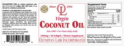 Photo of the OL Olympian Labs Virgin Coconut Oil 1000 mg label
