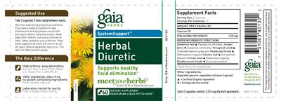 Photo of the Gaia Herbs SystemSupport Herbal Diuretic label