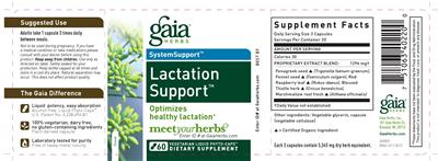 Photo of the Gaia Herbs SystemSupport Lactation Support label