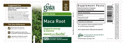 Photo of the Gaia Herbs Single Herbs Maca Root label