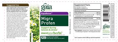 Photo of the Gaia Herbs RapidRelief Migra Profen label