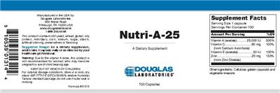 Photo of the Douglas Laboratories Nutri-A-25 label