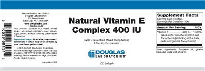 Photo of the Douglas Laboratories Natural Vitamin E Complex 400 IU label