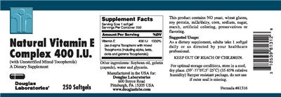 Photo of the Douglas Laboratories Natural Vitamin E Complex 400 IU label